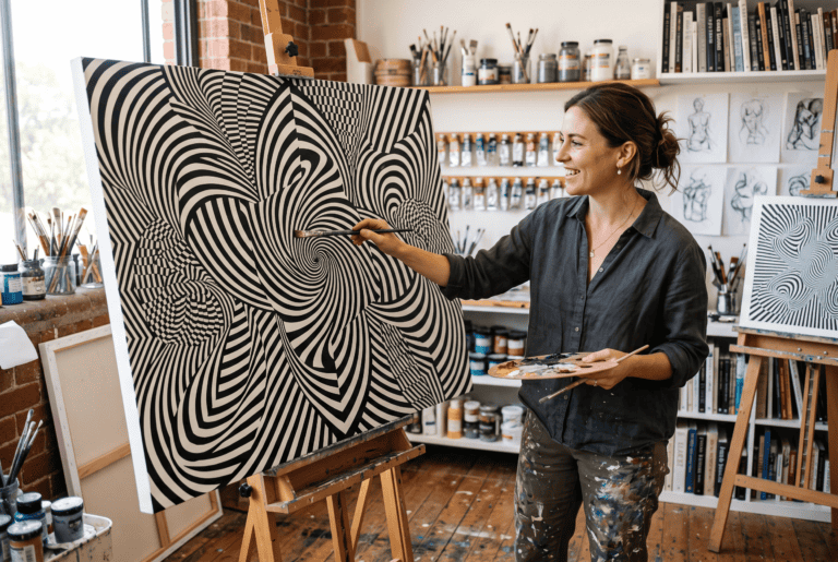 Op Art - Kyra Vertes erklärt die Kunst der optischen Täuschung auf der Leinwand